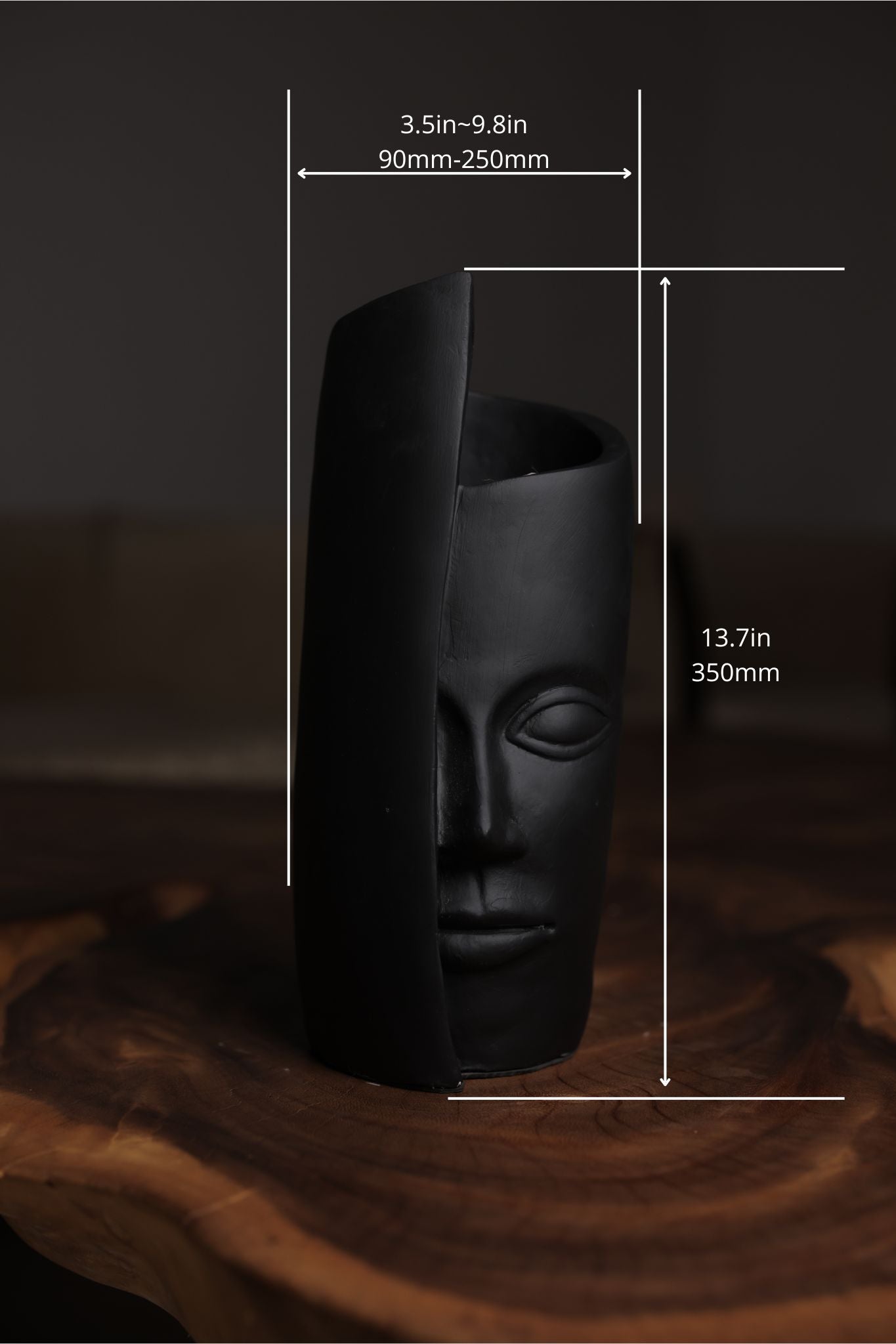 Abstract Face Vase - Matte Black