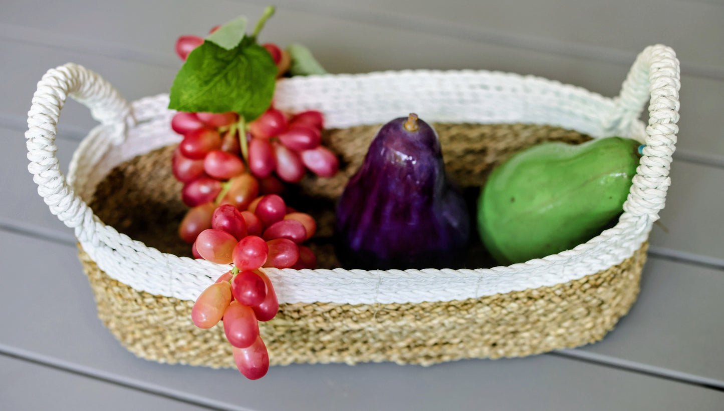 Anyaman Two-Tone Woven Seagrass Tray with White Trim