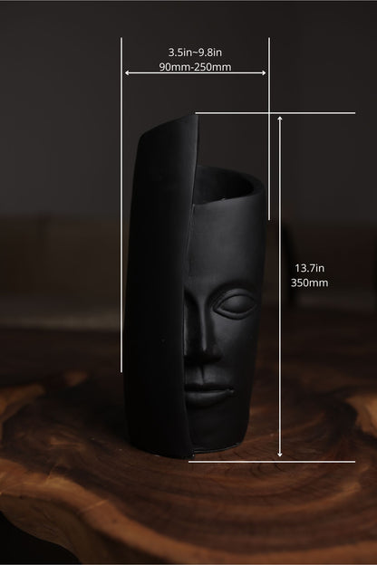 Abstract Face Vase - Matte Black