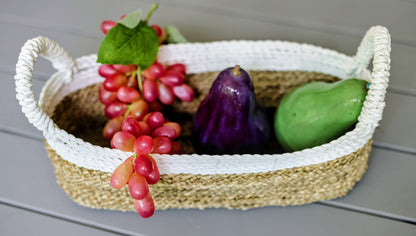 Anyaman Two-Tone Woven Seagrass Tray with White Trim