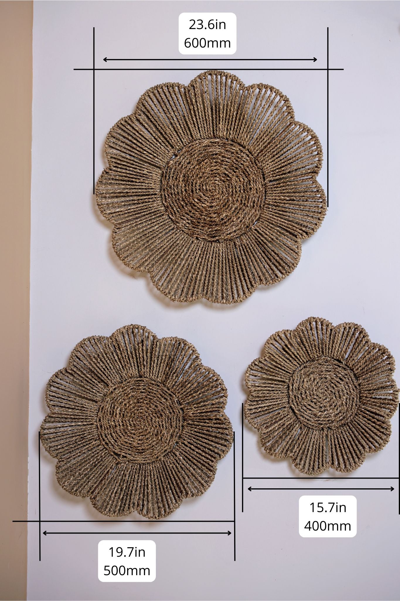 Aylen Natural Seagrass Woven Wall Art - Set of 3 Floral Hangings