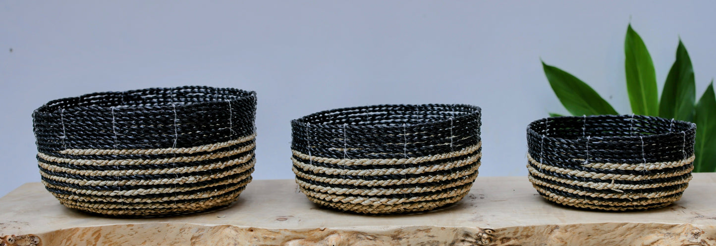 Citali Two-Tone Seagrass Baskets - Black & Natural (Set of 3)