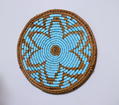 Jiva Teal Woven Seagrass Wall Art with Geometric Pattern