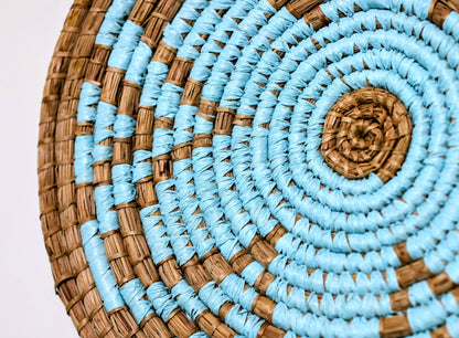 Jiva Teal Woven Seagrass Wall Art with Geometric Pattern