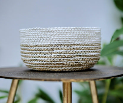 Kai Striped Seagrass Baskets - White & Natural (Set of 3)