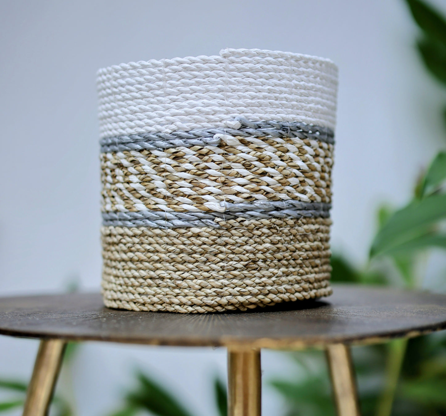 Layan Tri-Colour Seagrass Storage Baskets - - Gold, White & Natural (Set of 3)