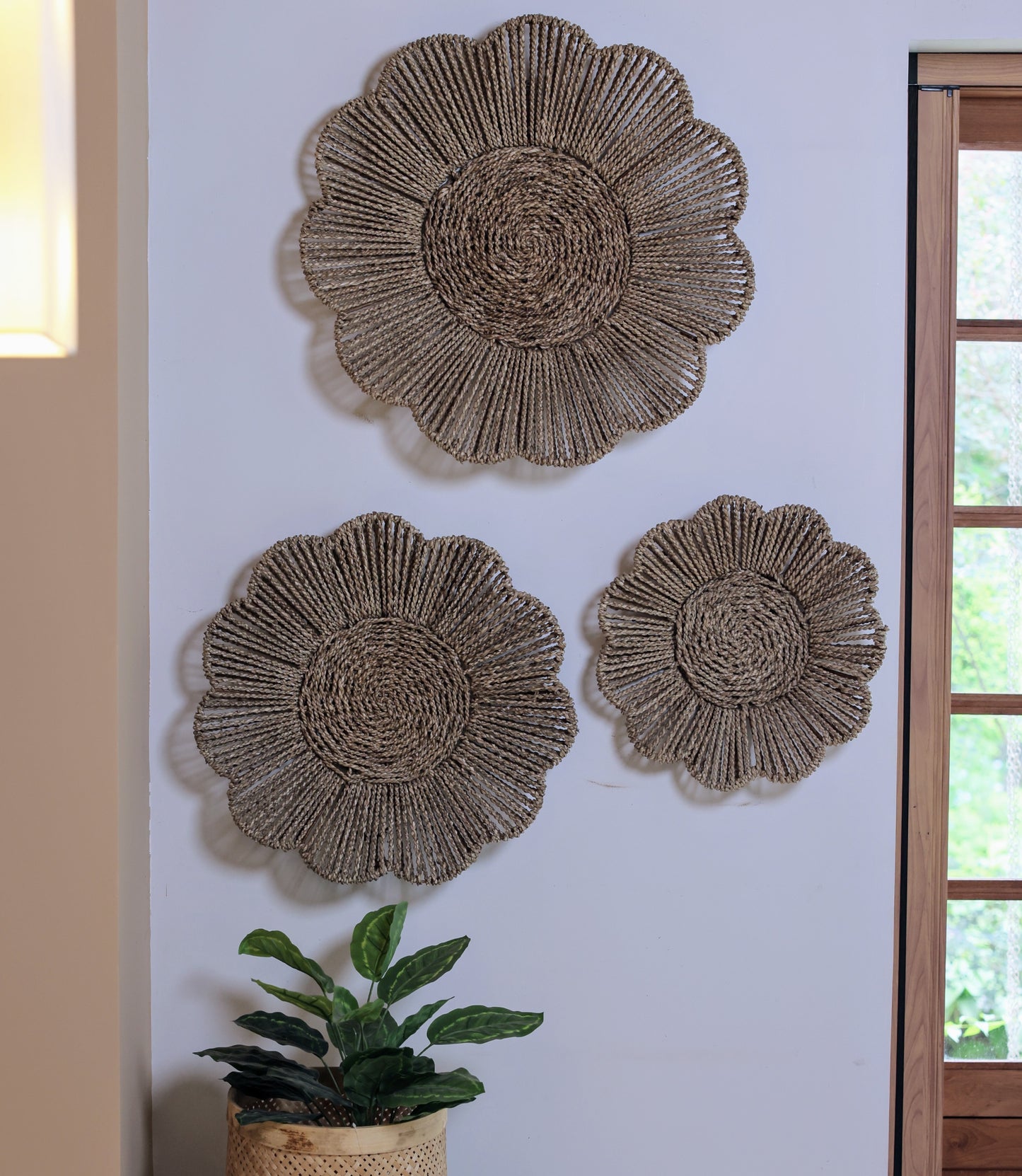 Aylen Natural Seagrass Woven Wall Art - Set of 3 Floral Hangings