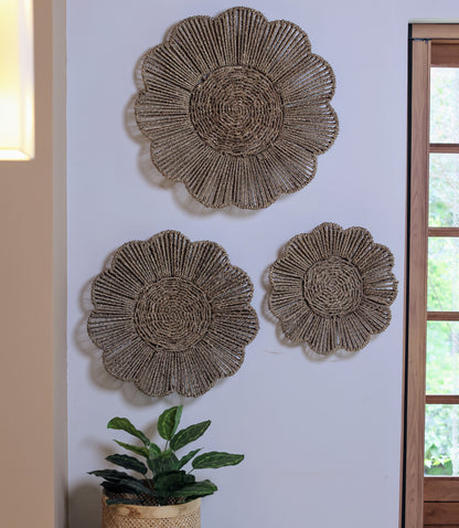 Aylen Natural Seagrass Woven Wall Art - Set of 3 Floral Hangings