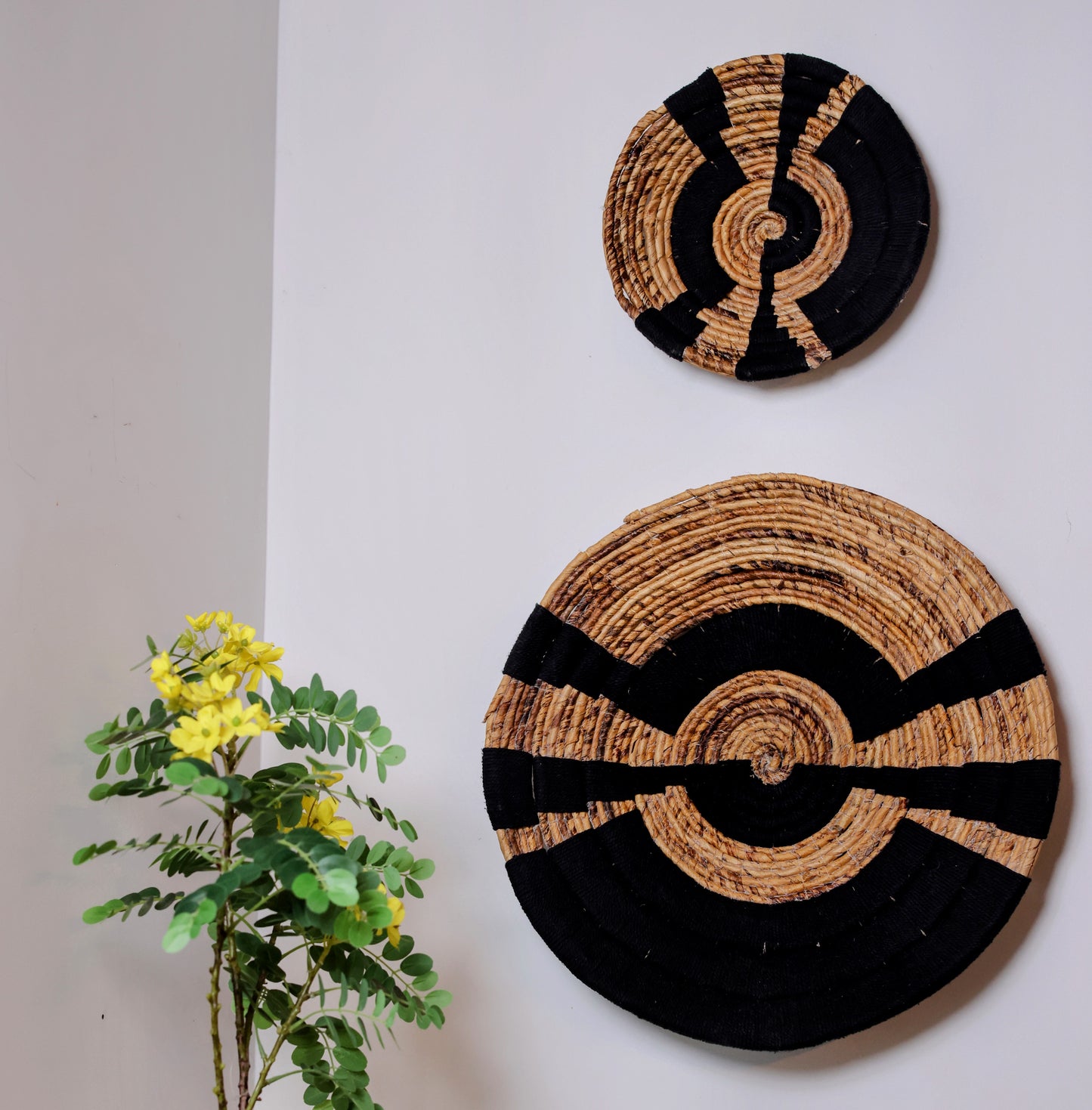 Mapu Geometric Woven Wall Decor | Black & Natural (Set of 3)