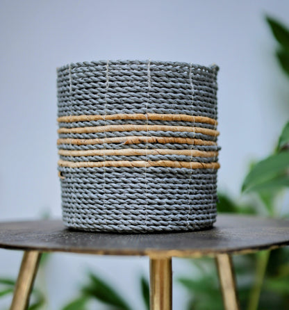 Samudra Two-Tone Seagrass Planter | Grey & Natural (Set of 3)