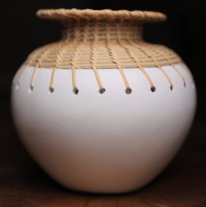 Arka White Woven Terracotta Pot