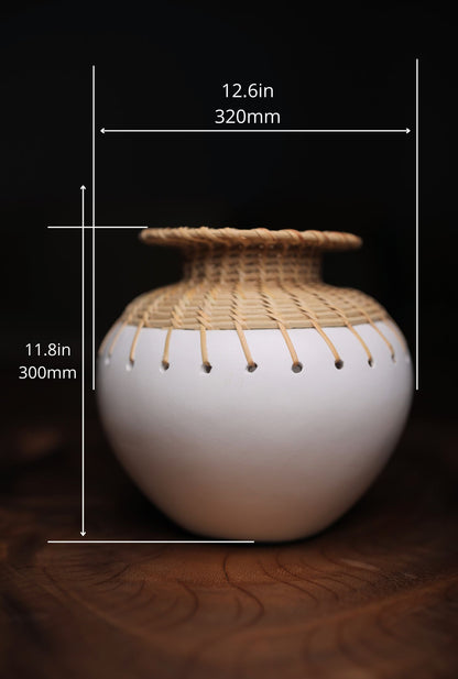 Arka White Woven Terracotta Pot