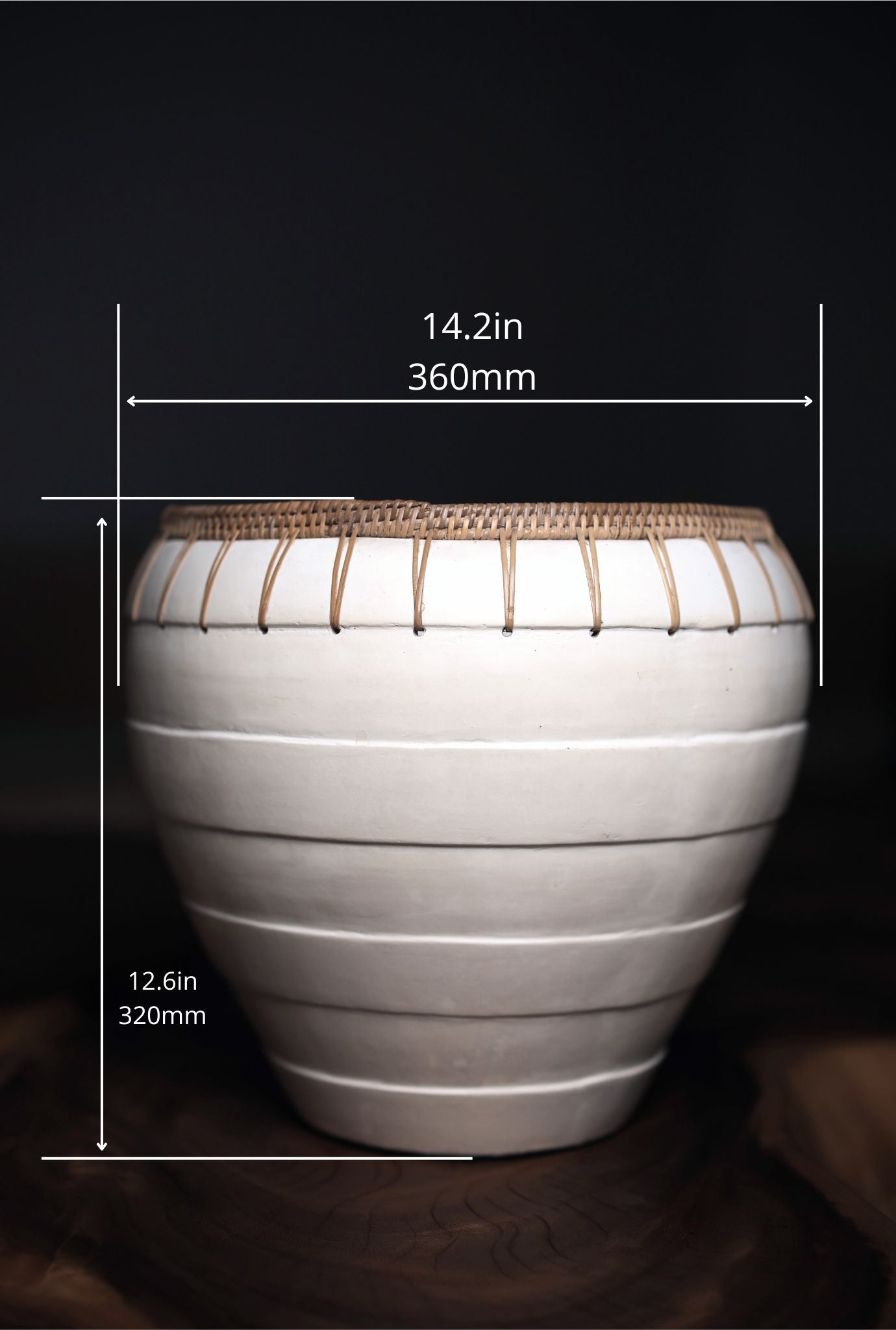 Kanti White Terracotta Bowl with Rattan Trim